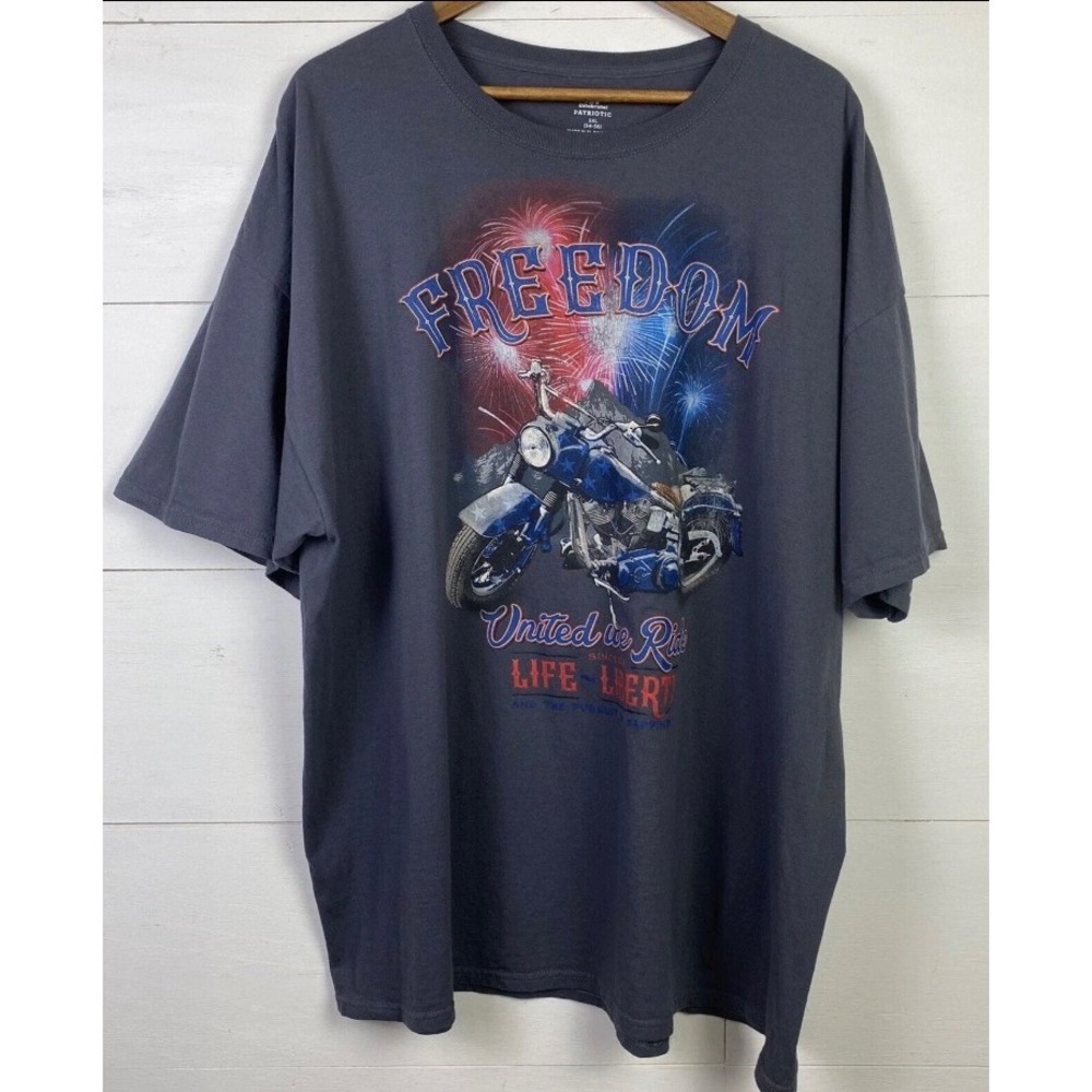 3XL Patriotic Freedom Motorcycle Fireworks Tee‎ Shirt Men United We Ride Liberty